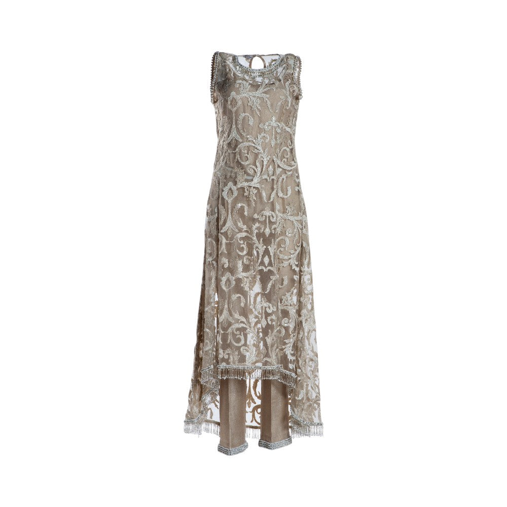 Pre-owned Silhouette Formals Shaadi Outfit in Cream / Beige / Nude, Net / Tulle, Like New